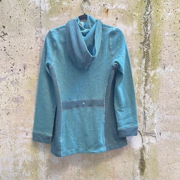 PrAna Kari Sweater / Jacket in Teal Green, Wool Blend + Fleece with Hood, Small - Picture 5 of 16